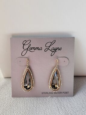 Gemma Layne Smoky Grey  Teardrop Crystal Earrings
